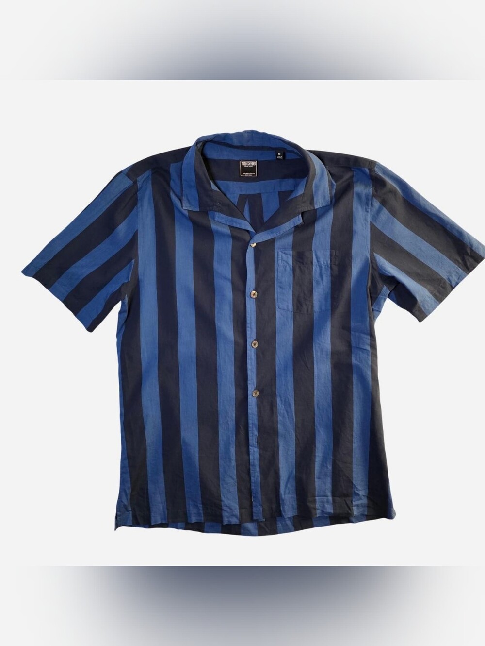 Todd Snyder Blue Striped Camp Collar Short Sleeve Shirt Resort Riviera M